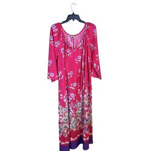 Vintage California Dynasty Womens PInk Maxi MuMu Housedress 3/4 sleeve 2X Pocket